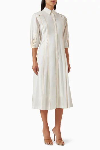 Panelled Binding Midi Shirt Dress in Cotton