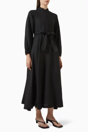 Diva Belted Midi Dress in Linen