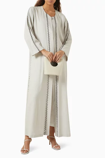 Crochet-trimmed Abaya in Linen