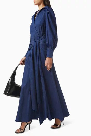 Maris Draped-waist Maxi Dress in Denim