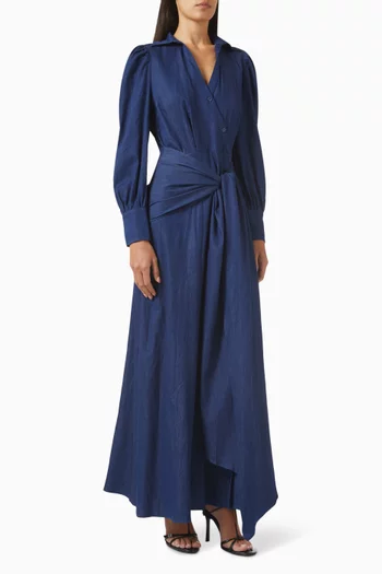 Maris Draped-waist Maxi Dress in Denim