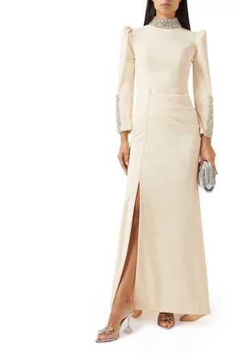 Embellished Slit Gown