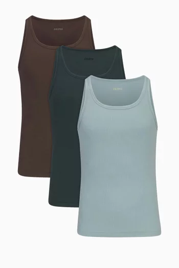 طقم تي شيرتات بلا أكمام قطن مضلع، 3 قطع