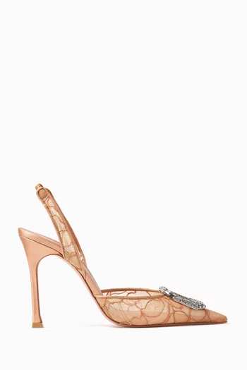 Camelia 90 Crystal Slingback Pumps in Lace & Leather