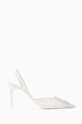 Camelia 90 Crystal Slingback Pumps in Lace & Leather