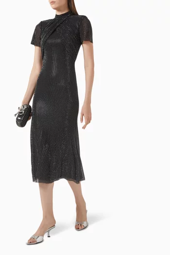Rhinestone-embellished Midi Dress in Mesh