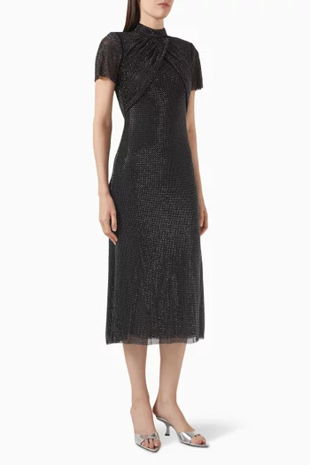 Rhinestone-embellished Midi Dress in Mesh