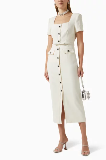 Buttoned Midi Dress in Crepe