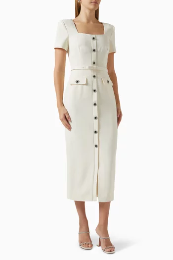 Buttoned Midi Dress in Crepe