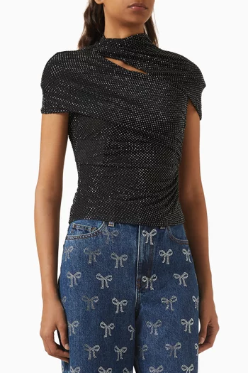 Rhinestone Cut-out Top in Mesh