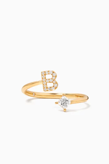 Letter 'B' Princess Diamond Ring in 18kt Yellow Gold