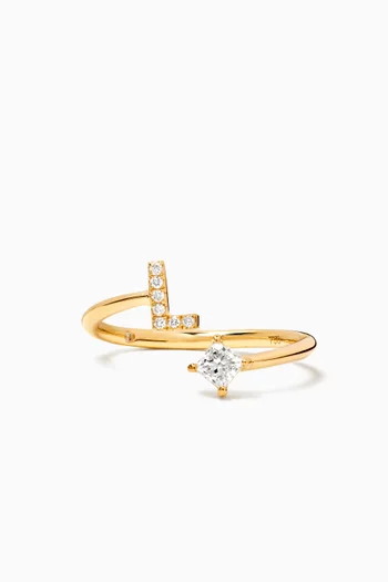 خاتم بحرف "L" مرصع بماس بتصميم برنسيس ذهب أصفر عيار 18