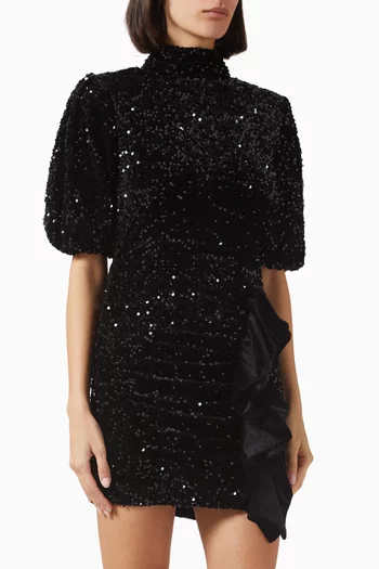 Buy Maje Black Sequin embellished Mini Dress in Velvet For Women Online Ounass UAE