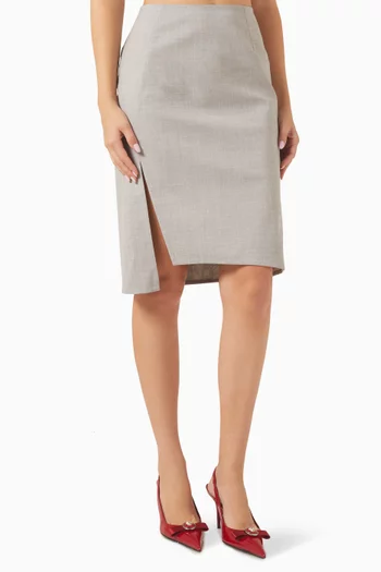 Slit Midi Pencil Skirt in Wool-blend