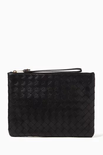Medium Flat Pouch in Intrecciato Leather