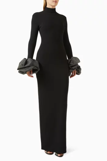 Viviana Puff Sleeves Gown in Crepe