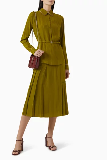 Pleated Midi Skirt in Silk Jacquard