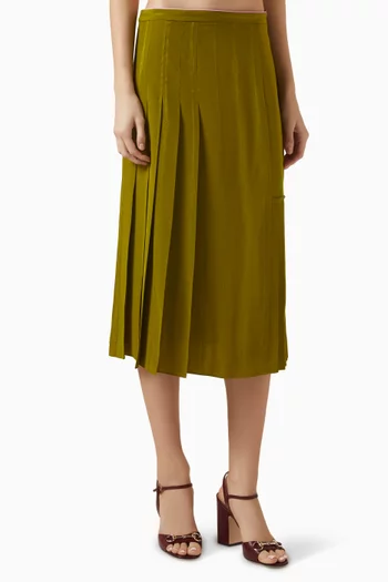 Pleated Midi Skirt in Silk Jacquard