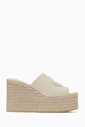 GG 75 Wedge Sandals in Leather & Raffia