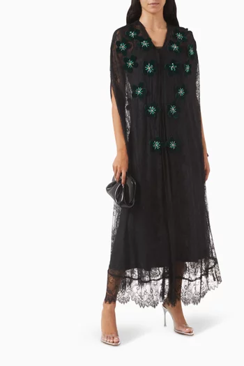 Floral Patch Embroidered Abaya in Lace