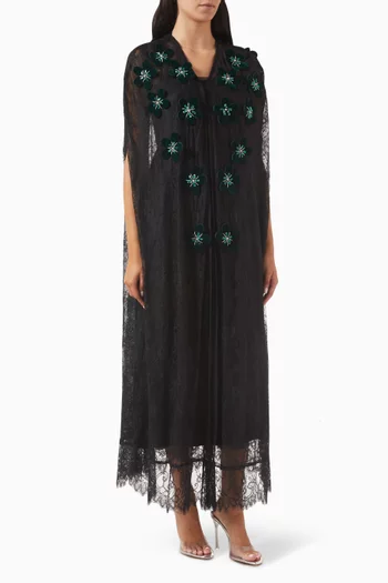 Floral Patch Embroidered Abaya in Lace