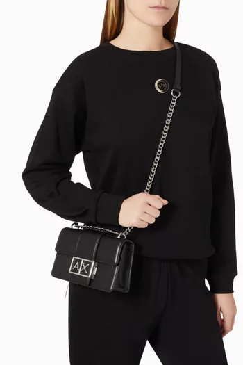 Metal Logo Shoulder Bag in Faux Leather