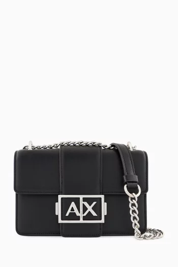 Metal Logo Shoulder Bag in Faux Leather
