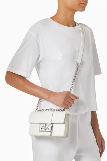 Metal Logo Shoulder Bag in Faux Leather