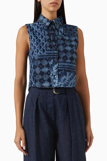 Printed Top in Denim