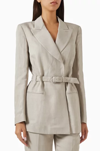 Belted Blazer in Linen-blend