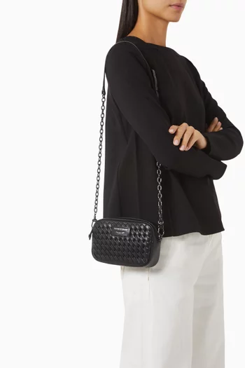 Camera Crossbody Bag in Woven Leather