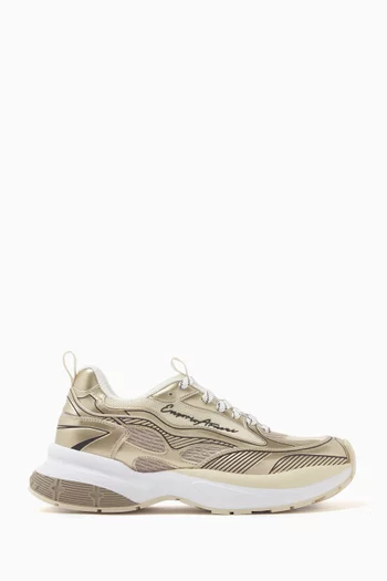 Logo Sneakers in Metallic Leather & Mesh
