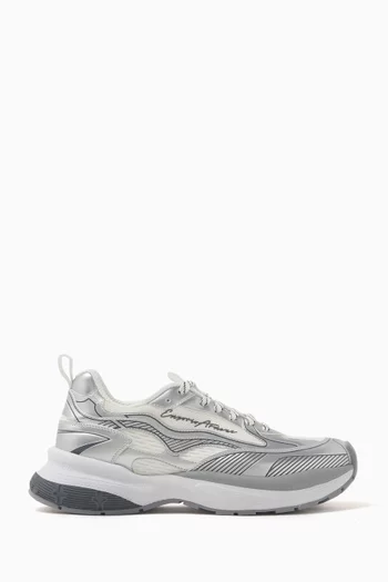 Logo Sneakers in Metallic Leather & Mesh