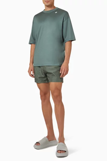 Micro Eagle Logo Striped Swim Shorts