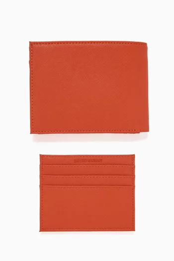 Logo Bifold Wallet & Card Holder Gift Set in Saffiano Leather