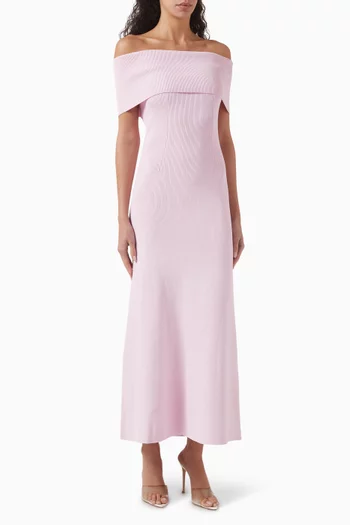 Monaco Off-shoulder Midi Dress in Crepe-knit