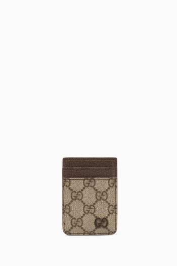 GG Magnetic Card Case in Coated-canvas & Leather