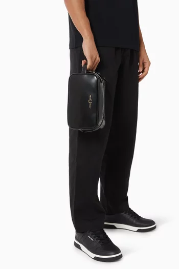 Logo Wash Bag in Burnished Leather