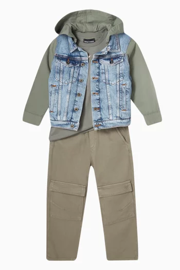 Buttoned-down Hoodie Jacket in Denim