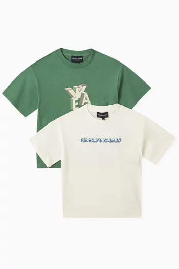 طقم تي شيرت بشعار الماركة، 2 قطع