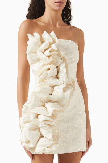 Ruffle Mini Dress in Lace Plissé