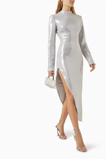 Sequin-embellished Slit Dress