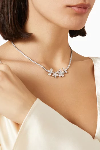 Flower Cluster CZ Necklace in Rhodium-plated Brass