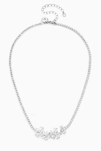 Flower Cluster CZ Necklace in Rhodium-plated Brass