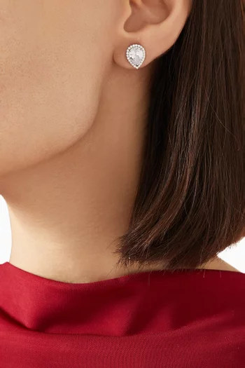 Halo Pear-cut CZ Stud Earrings in Rhodium-plated Brass