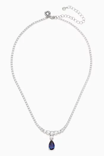 Pear Drop Tennis Necklace in Rhodium-plated Brass