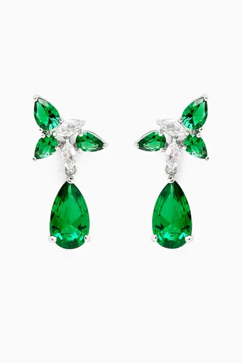 Pear Drop Cluster Earrings in Rhodium-plated Brass