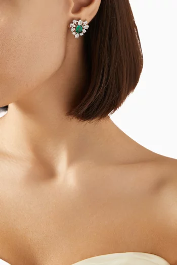 أقراط على شكل قلب مرصعة بأحجار بتصميم زر نحاس مطلي روديوم