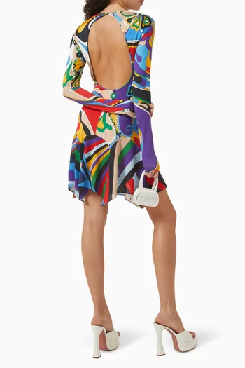 Orchidee-print Mini Dress in Jersey Satin