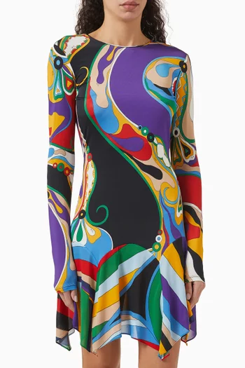 Orchidee-print Mini Dress in Jersey Satin
